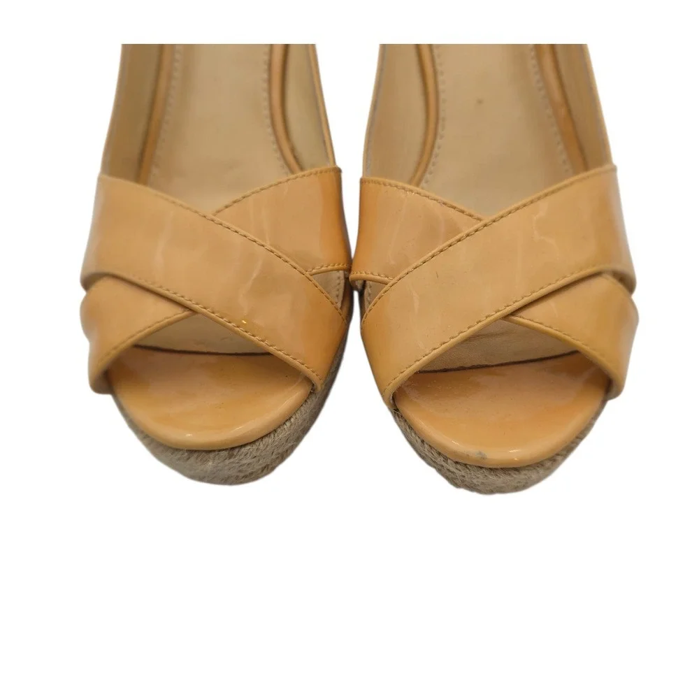 A|X Armani Exchange Signature Butter Patent Espadrille Wedge Heel 8.5 Vero Cuoio